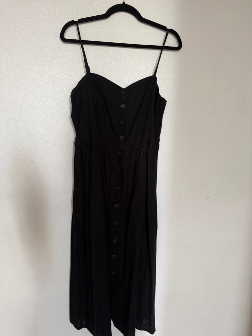 H&M Black Midi Button-Front Spaghetti Strap Dress